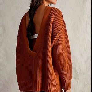 Free People Rust V-Neck Sweater